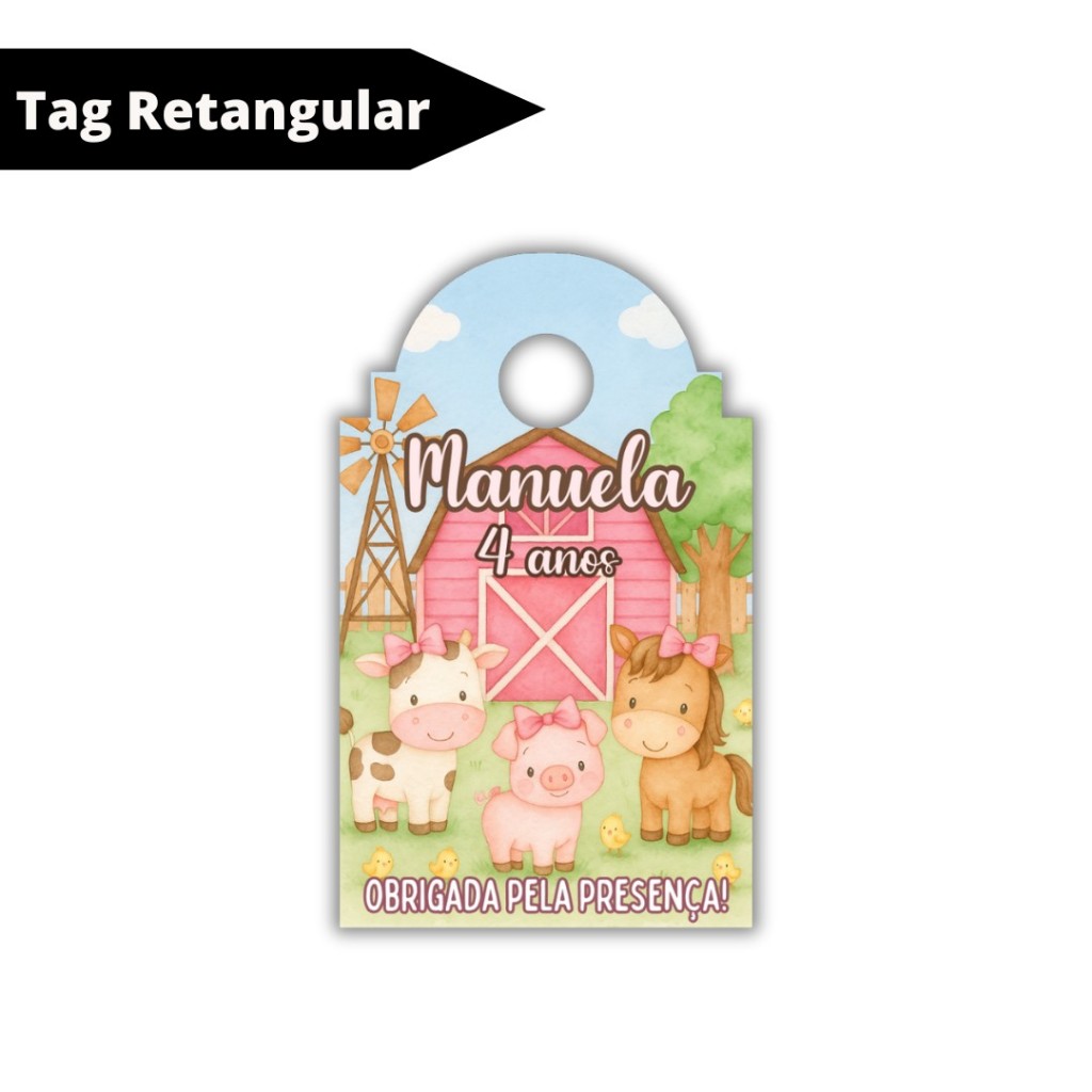 Tag de Agradecimento Fazendinha Menina Personalizada - Lembrancinha de Festa - Aniversário