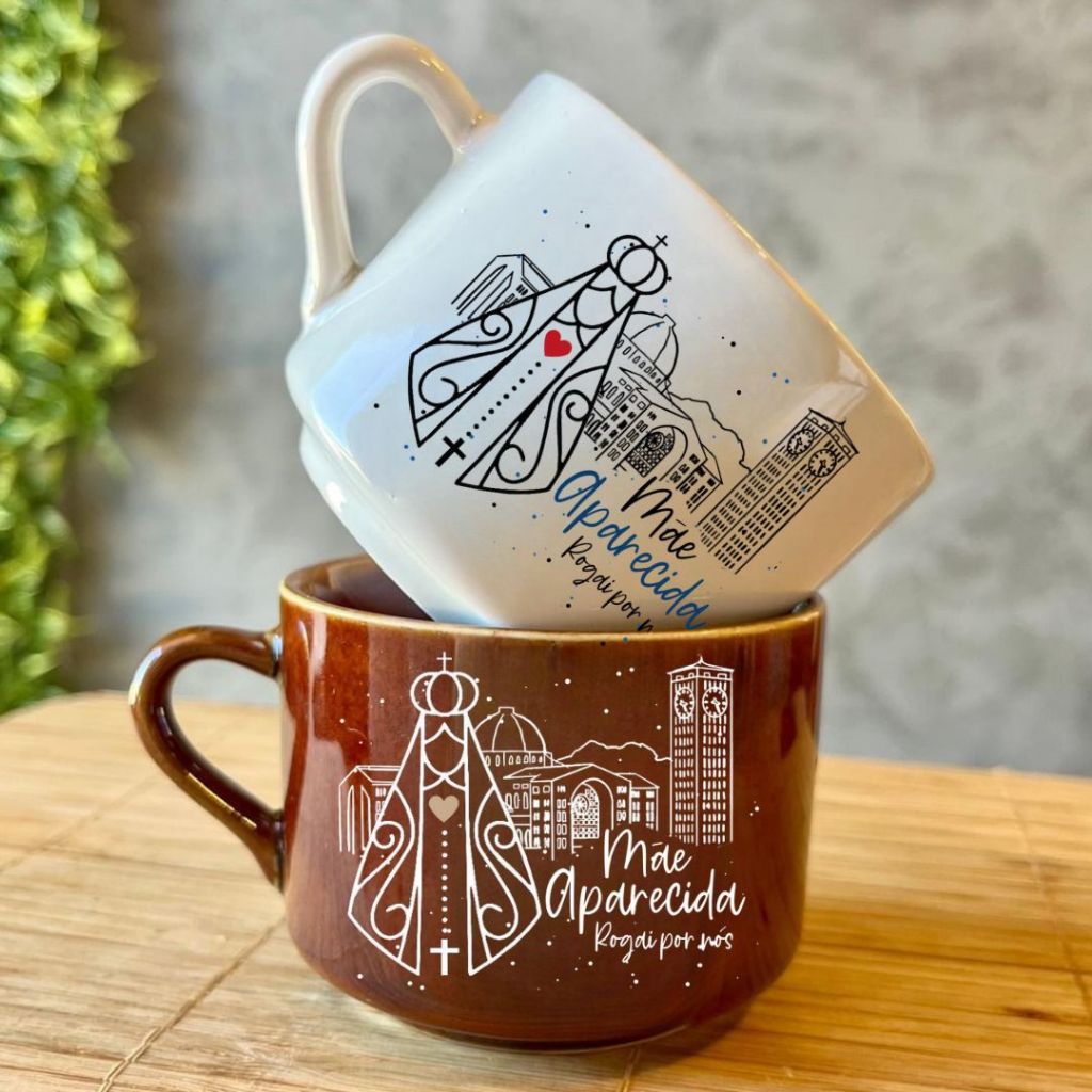caneca xicara de Nossa Senhora Aparecida basilica porcelana louça presente lembranca relgioso em Oferta na Shopee