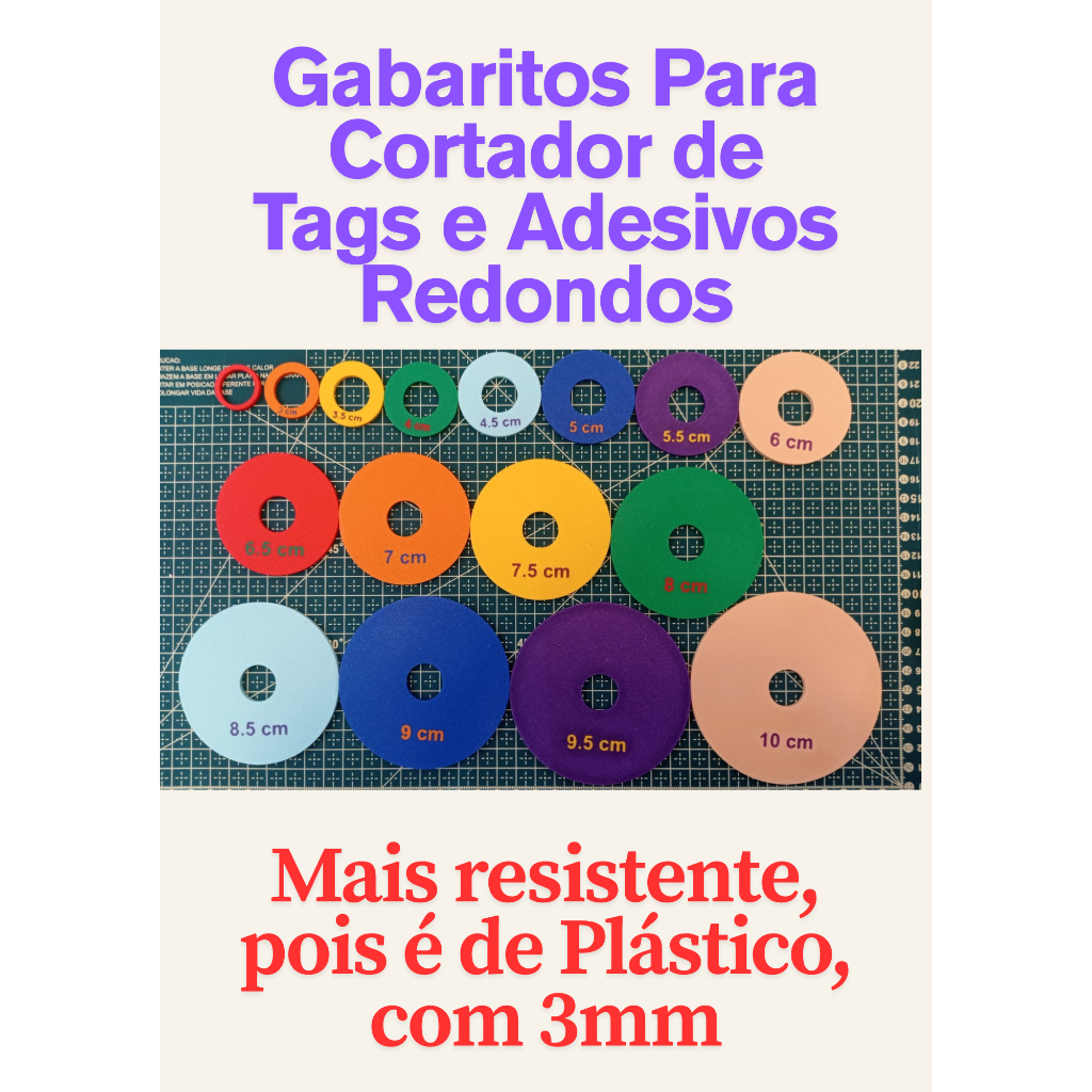 Gabarito para Cortador de Tags e Adesivos redondos! Feito de Plástico - MAIS RESISTENTE em Oferta na Shopee