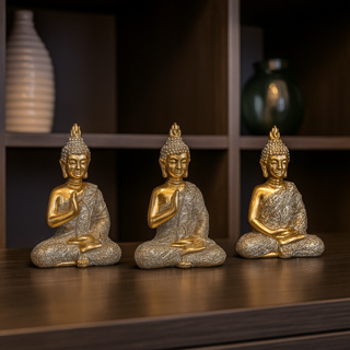 Trio Mini Budas Hindu Sabedoria Decorativo De Resina em Oferta na Shopee