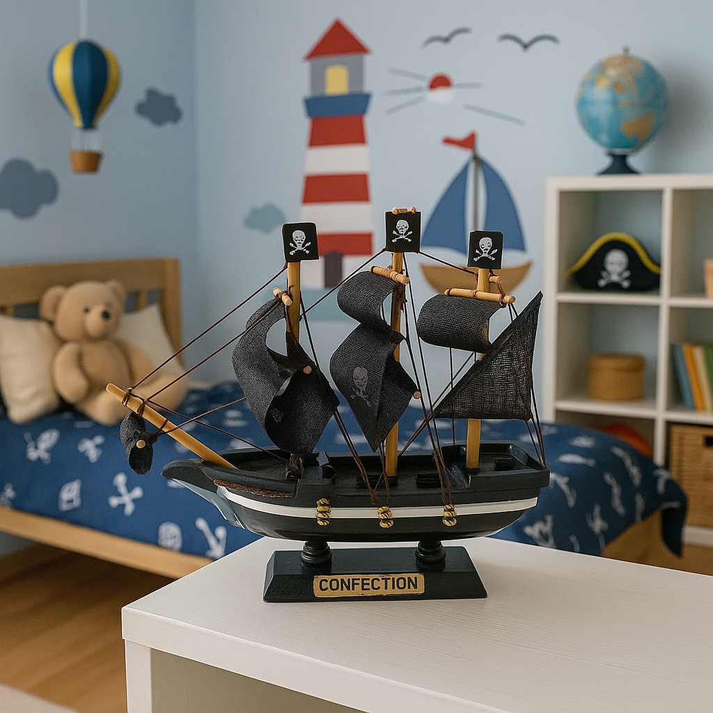 Navio Caravela Pirata 15cm Madeira Miniatura Decoração