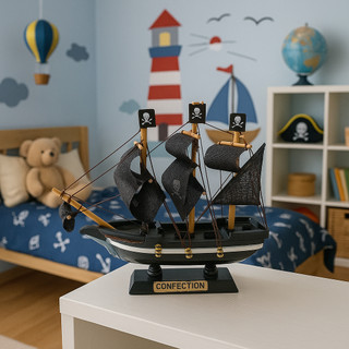 Navio Caravela Pirata 15cm Madeira Miniatura Decoração