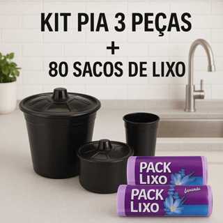 Kit Pia 3 Pecas Lixeira Pia + Porta Detergente + Porta Esponja + 80 Sacos Lixo Pia Banheiro Aroma Lavanda 34 X 38  Cm em Oferta na Shopee