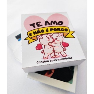 Caixinha te amo e não é porco com mini fotos - presente afetivo mimo para namorado