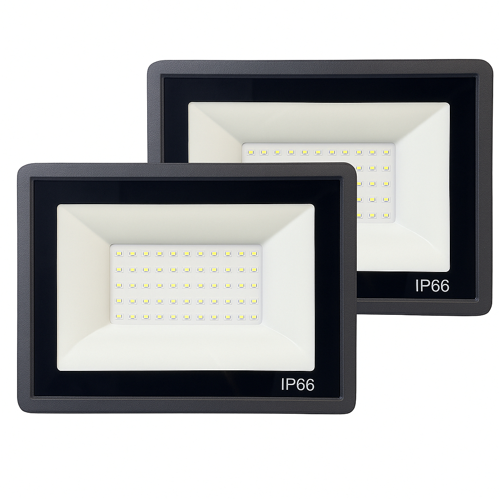 Kit 02 Refletor Led Holofote 100w IP66 Prova IP66 6000K,Refletor Led, Holofote Led, Refletor Fachada, Luminaria Externa