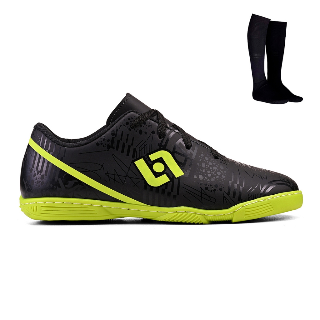 Kit Chuteira Masculina Indoor Quadra Futebol Salao Costurada + Meiao