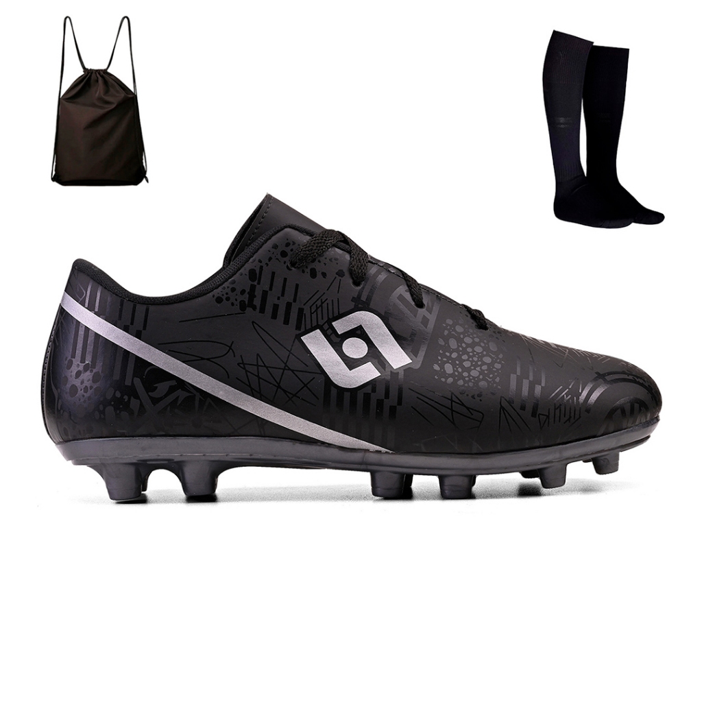 Kit Chuteira Masculina Adulto Trava Futebol Campo Costurada + Mochila e Meiao