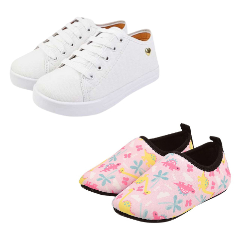 kit Tênis branco coraçãode cadarço e sapatilha antiderrapante feminina - DFashion