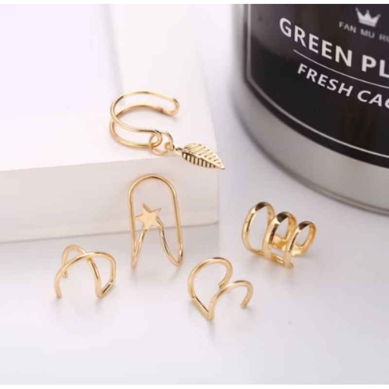 5 Peças Brincos de pressão Pircing Fake/Dourado/Prateado/Estrela/Argola/ouro/prata/falso/Orelha