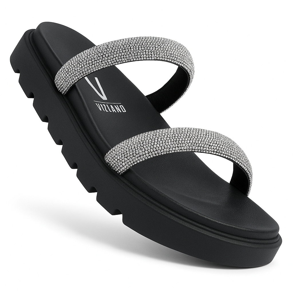 Papete Vizzano Feminina Strass Brilho Tratorada Original Preto e Prata 6459-86785 em Oferta na Shopee