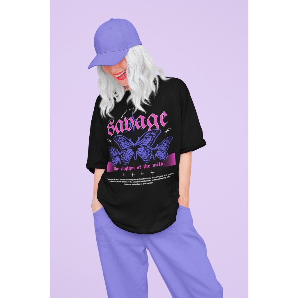 Camiseta Oversized StreetWear Borboleta Feminina Estampada