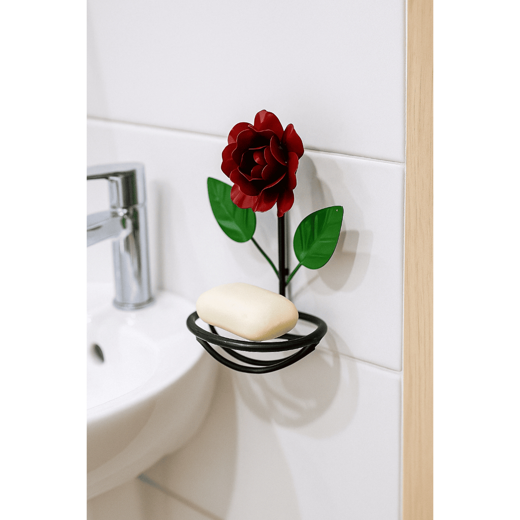 Saboneteira Em Ferro Parede Rosas Preto Fosco