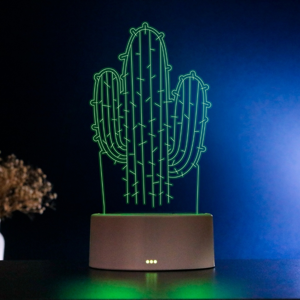 Luminária LED 3D, abajur de mesa, muda de cor, 7 cores diferentes - cacto, suculenta, planta