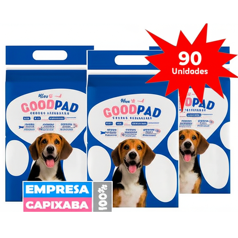 Kit com 3 pacotes de tapete higiênico para cachorro 80x60cm. Total de 90 unidades