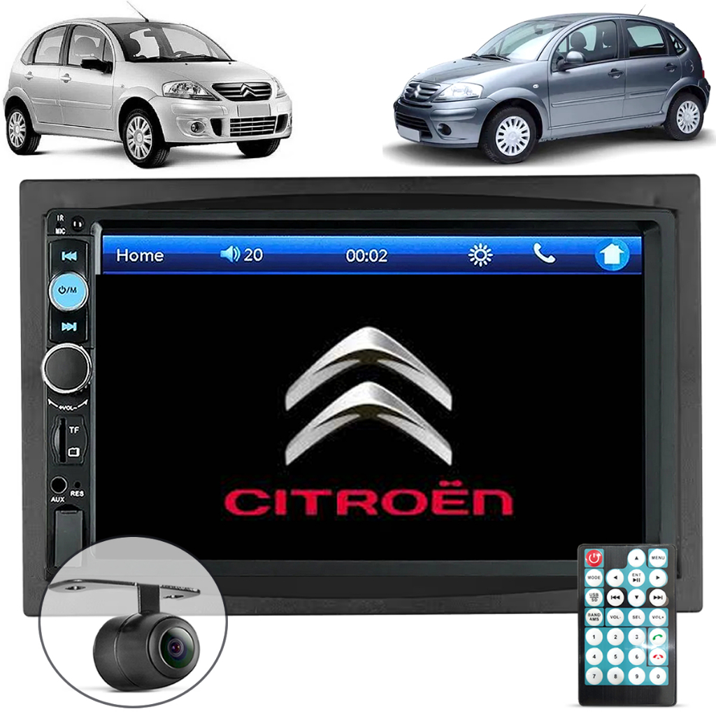 KIT Central Multimídia MP5 7" Bluetooth + Câmera Ré + Moldura p/ C3 2003 2004 2005 2006 2007 À 2012 em Oferta na Shopee