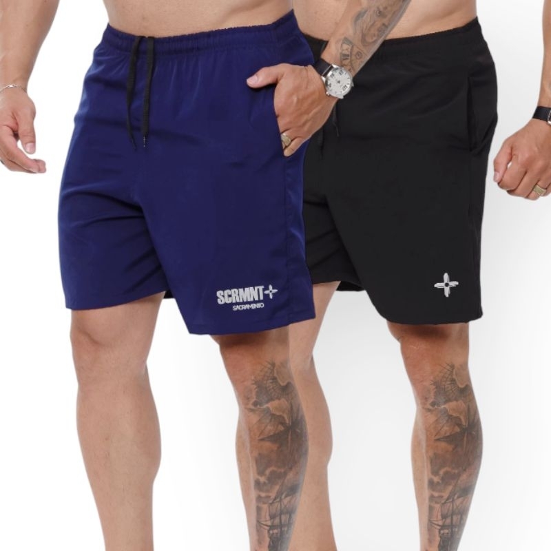 Kit 2 Bermudas Masculinas Elastic Tactel C/ Elastano - Treino, Academia, Corrida, Casual...