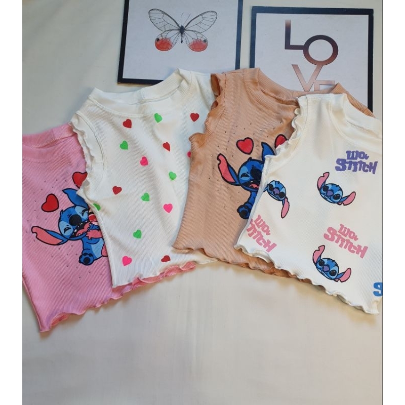 Cropped Infantil Menina Blusinha Regata Estampas Variadas Stitch