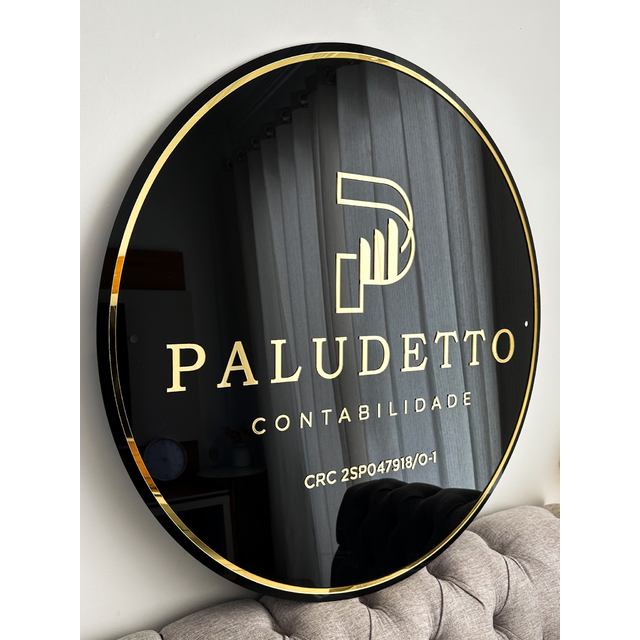 Placa Redonda em Acrílico Espelhado – Personalizada com Nome ou Logo 60x60cm