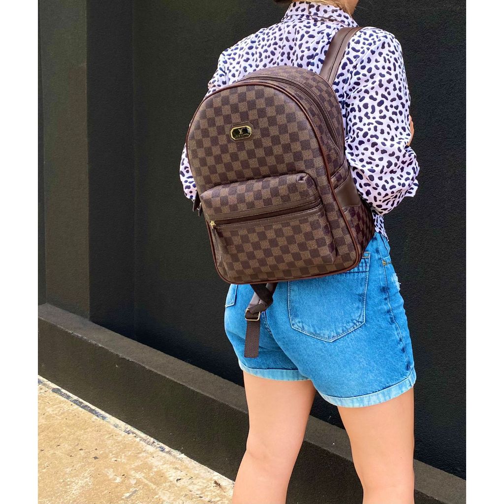 Mochila De Ombro Marrom Couro Sintetico Feminina Masculino Escolar Faculdade Reforçada Media Unissex