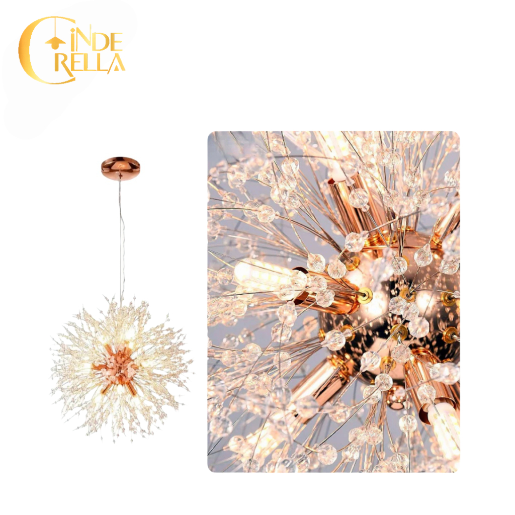 Luminária Pendente Dente de Leão Leao Moderno Dourado Cromado Rosé Cristal Metal Cabo Ajustável G9