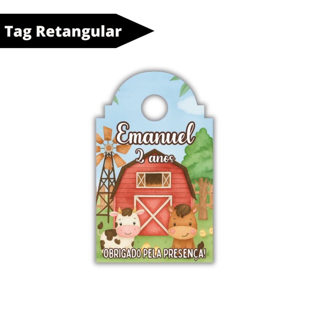 Tag de Agradecimento Fazendinha Menino Personalizada - Lembrancinha de Festa - Aniversário