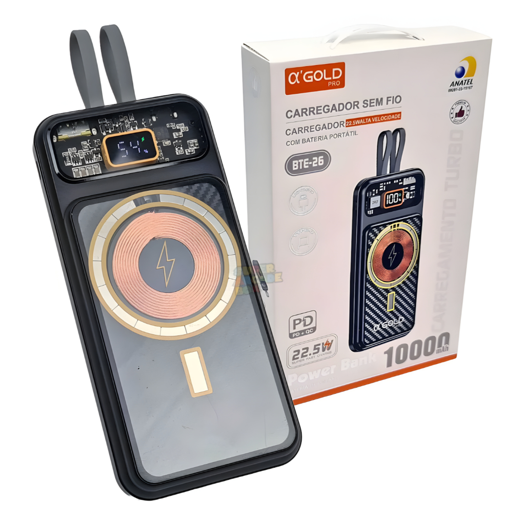 Carregador Power bank Turbo QC de indução 22.5W carregamento rapido 10.000 mAh Original