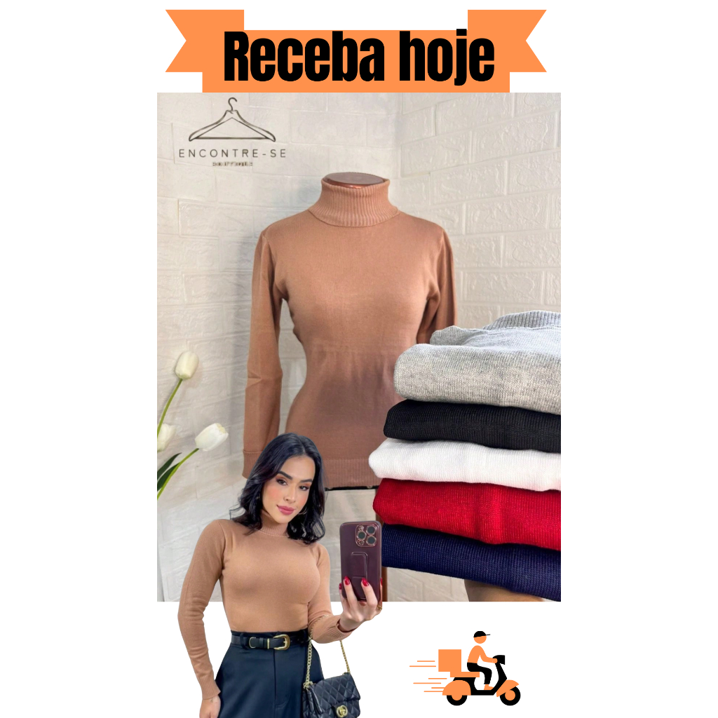 Casaco Feminino Blusa de Frio Tricot Cacharrel Suéter Gola Alta Básico e elegante Moda Outono Inverno Chic
