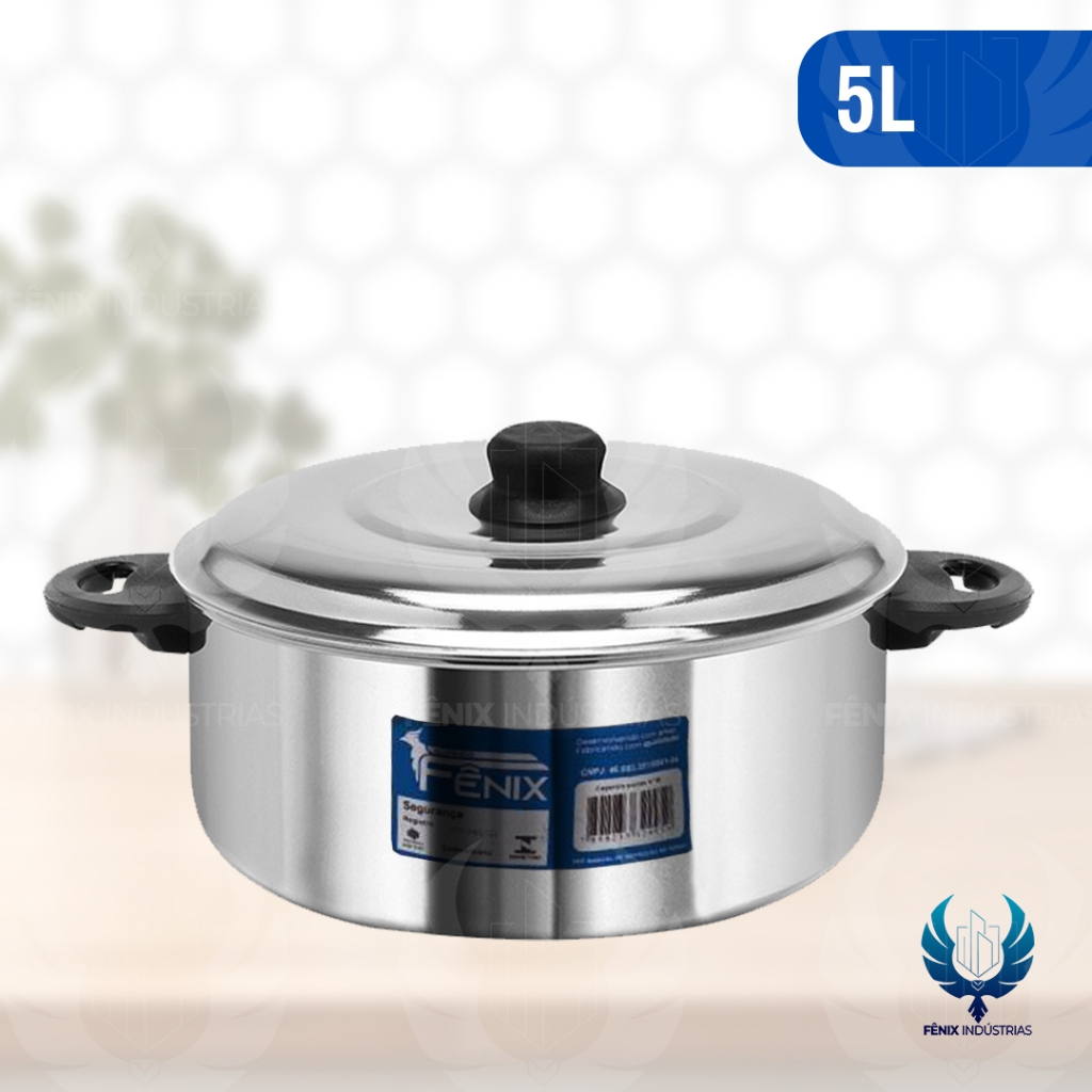 Caçarola de Alumínio Polido Nº 24 com Alça – 5,0 Litros com Tampa | Fabricada pela Indústrias Fênix