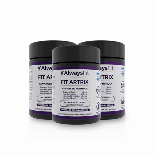 FitArtrix® - Colágeno tipo 2, Vitamina D3, Vitamina K2 MK7, Magnésio Dimalato - 60 Cápsulas - 3 Unidades