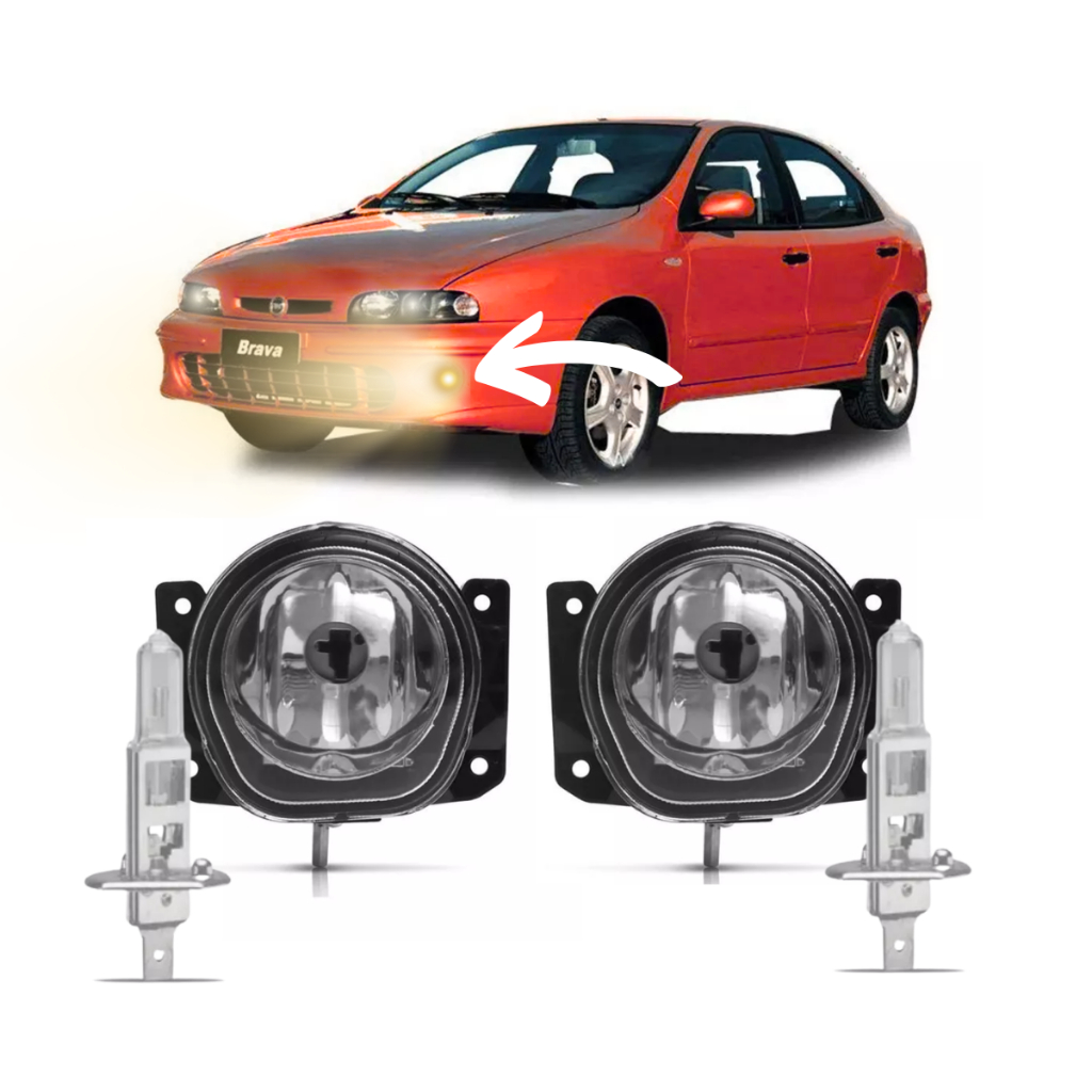 Par Farol de Milha Auxiliar Fiat Brava 1999 2000 2001 2002 2003 SX EXL HGT Lente em Vidro Lâmpada H1
