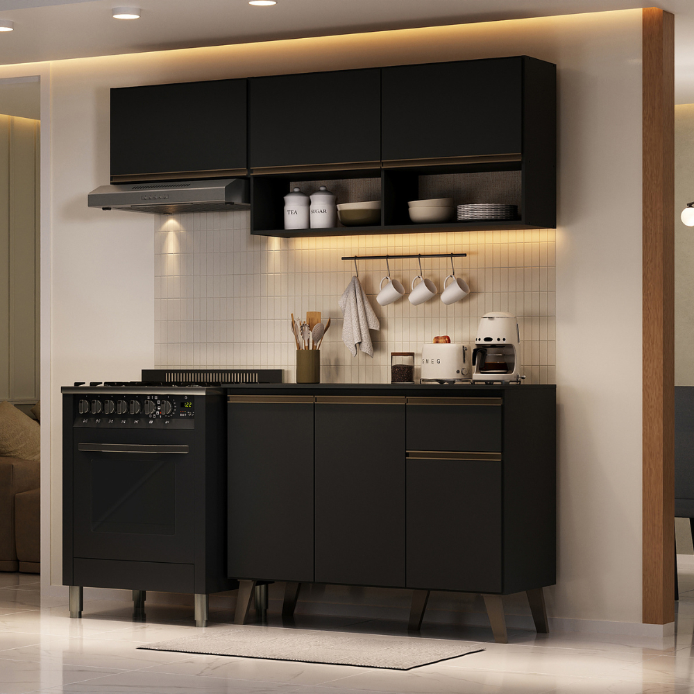 Armário de Cozinha Compacta Atlanta Petit Carraro Preto Touch
