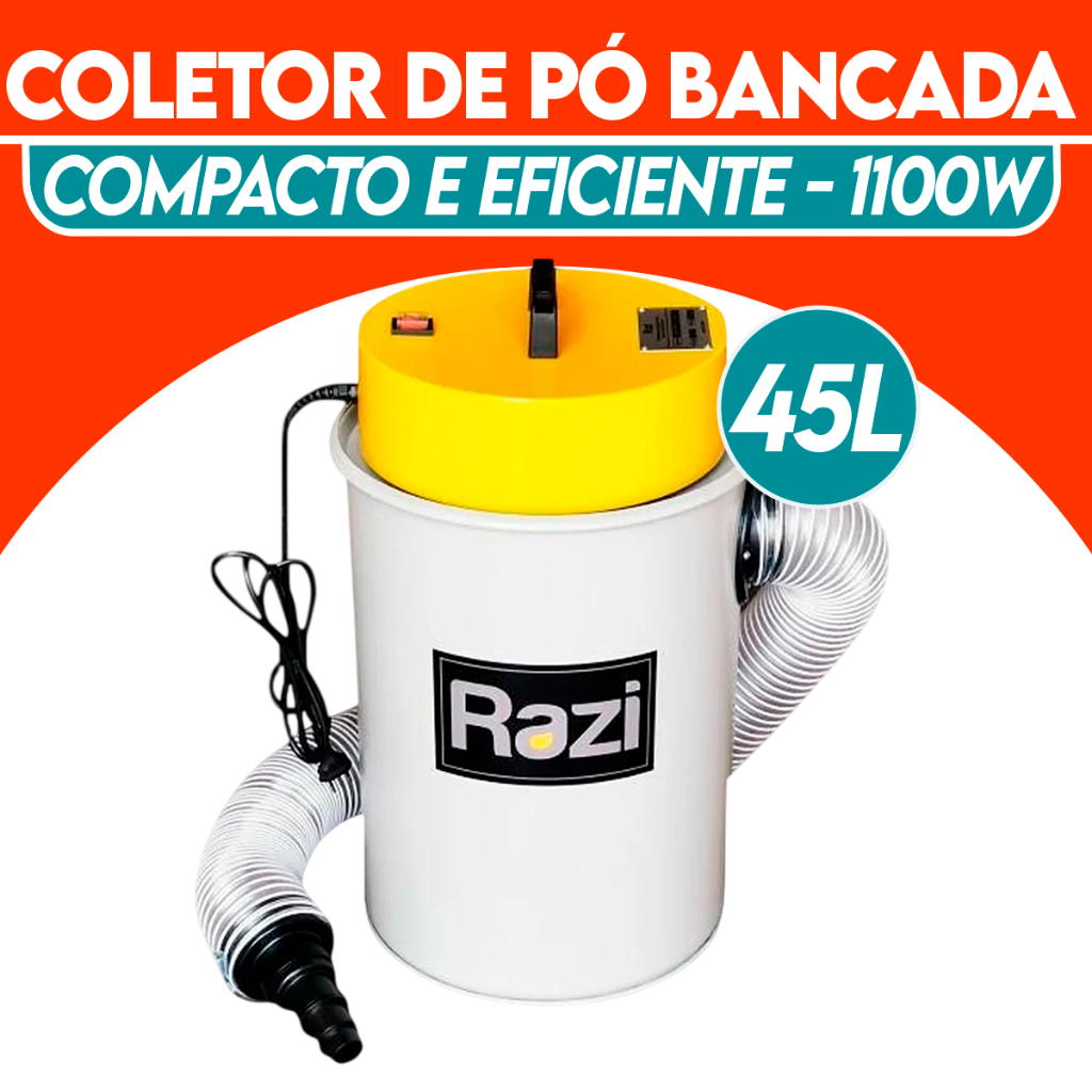 Coletor De Pó Máquina Bancada 1100w 45 L Rz-c100 Razi 127v/ 220v