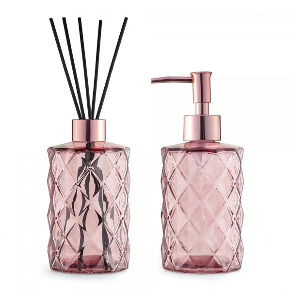 Kit Conjunto Lavabo Saboneteira Difusor Aroma Vidro Luxo Banheiro Sala Escritório 450ML UZ Utilidades