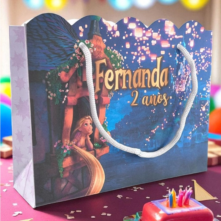 Sacolinha Rapunzel Ondulada Personalizada Festa Enrolados Azul Lembrancinha Kit Festa Sacola Princesa Princesas