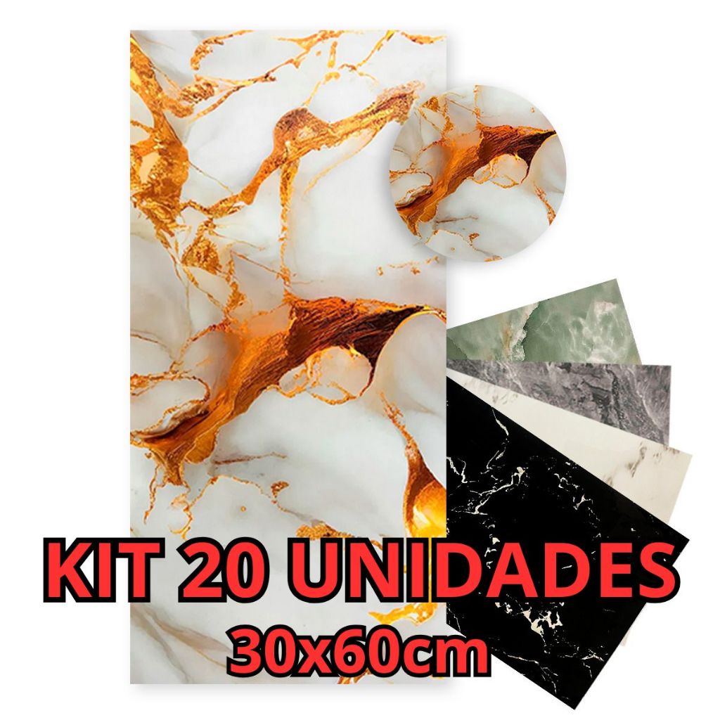 Kit 20 Placas Adesivas 3D Mármore Dourado Vinílico Lavável Autocolante Relevo Parede 30x60cm em Oferta na Shopee