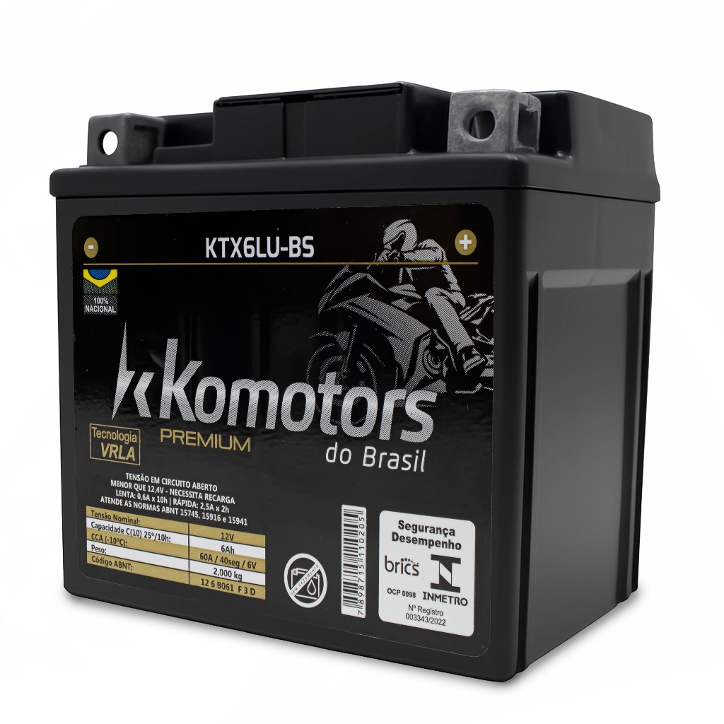 Bateria KTX6LU 12V 6Ah Biz Bros Pop Titan Fan XRE CBR YBR 12V 6Ah  Komotors