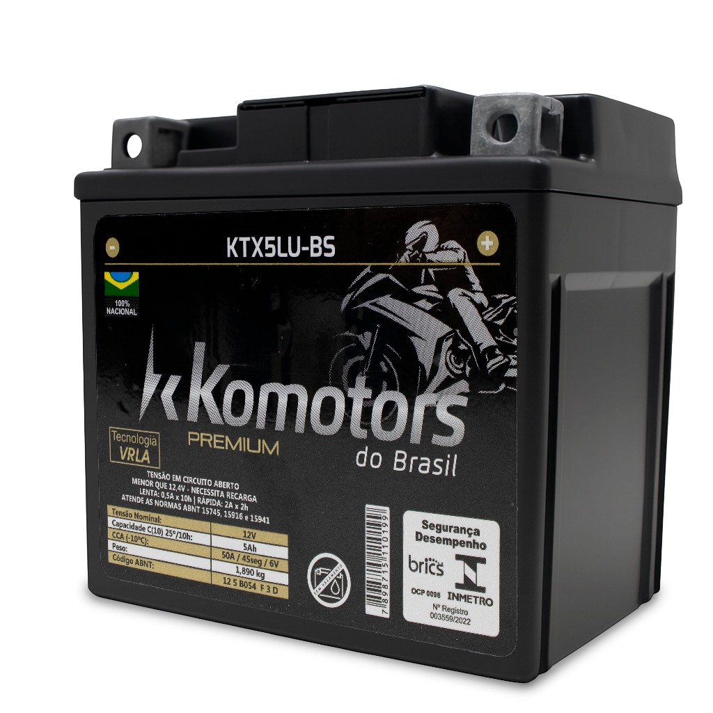 Bateria 12V 5Ah KTX5LU-BS Biz Bros Titan CG XRE CRF Zig Komotors