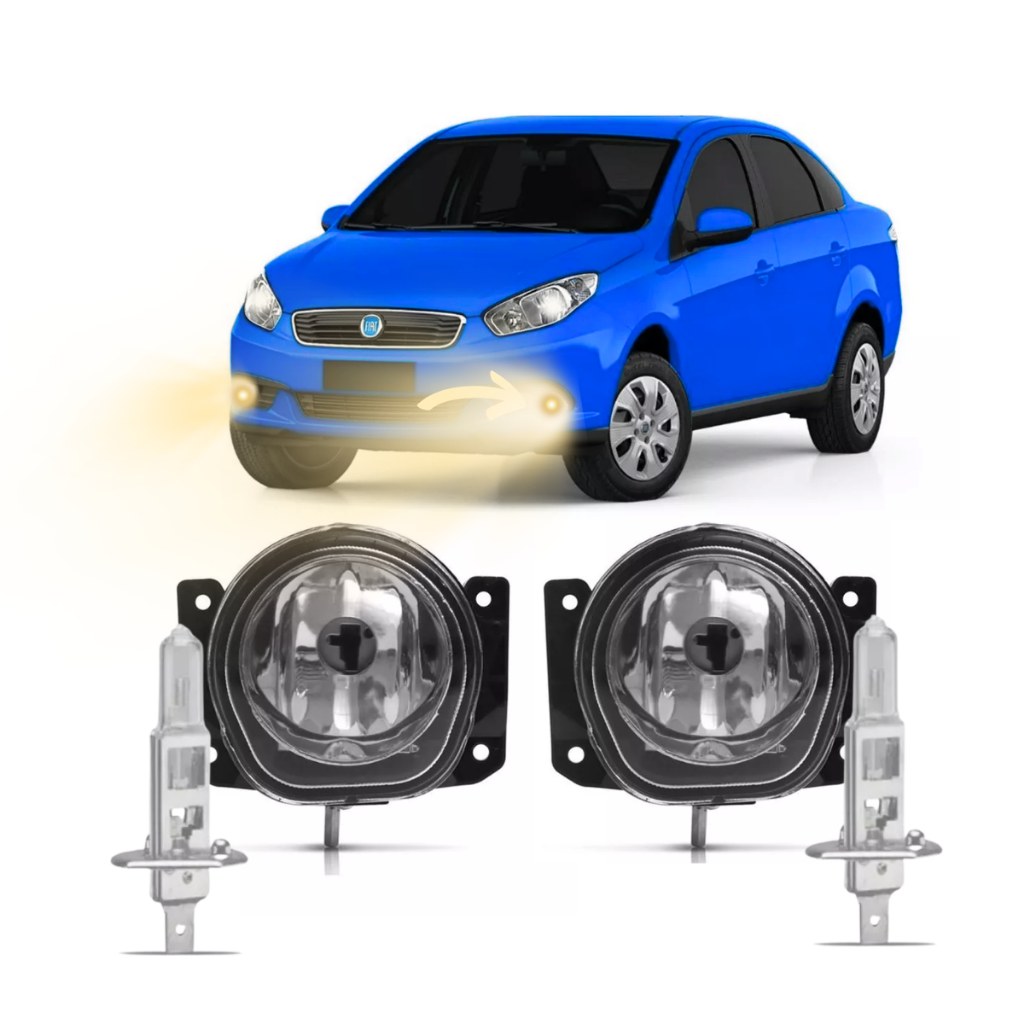 Par Farol de Milha Auxiliar Fiat Grand Siena G2 G3 G4 2002 a 2021 EL ELX Attractive Fire + Vidro H1