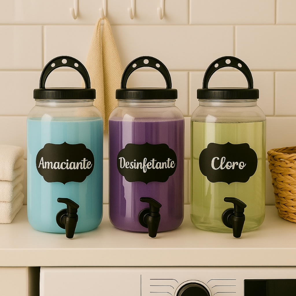 Kit 3 Dispenser Amaciante E Sabão Em Pó Liquido 3,6l Lousa Cores