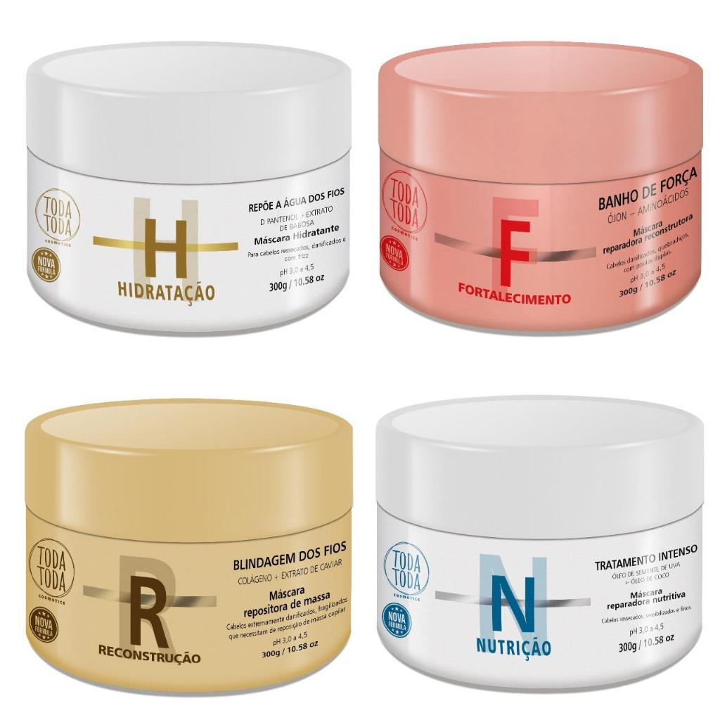 KIT CRONOGRAMA TODATODA DONA LINDA  MASCARA 300G RECOSNTRUÇÃO FORÇA NUTRIÇÃO HIDRATAÇÃO