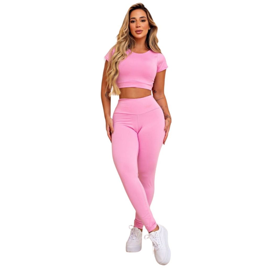Conjunto Top Cropped Fitness Suplex Calça LeggingCintura Alta Academia Feminino Suplex Confortável em Oferta na Shopee