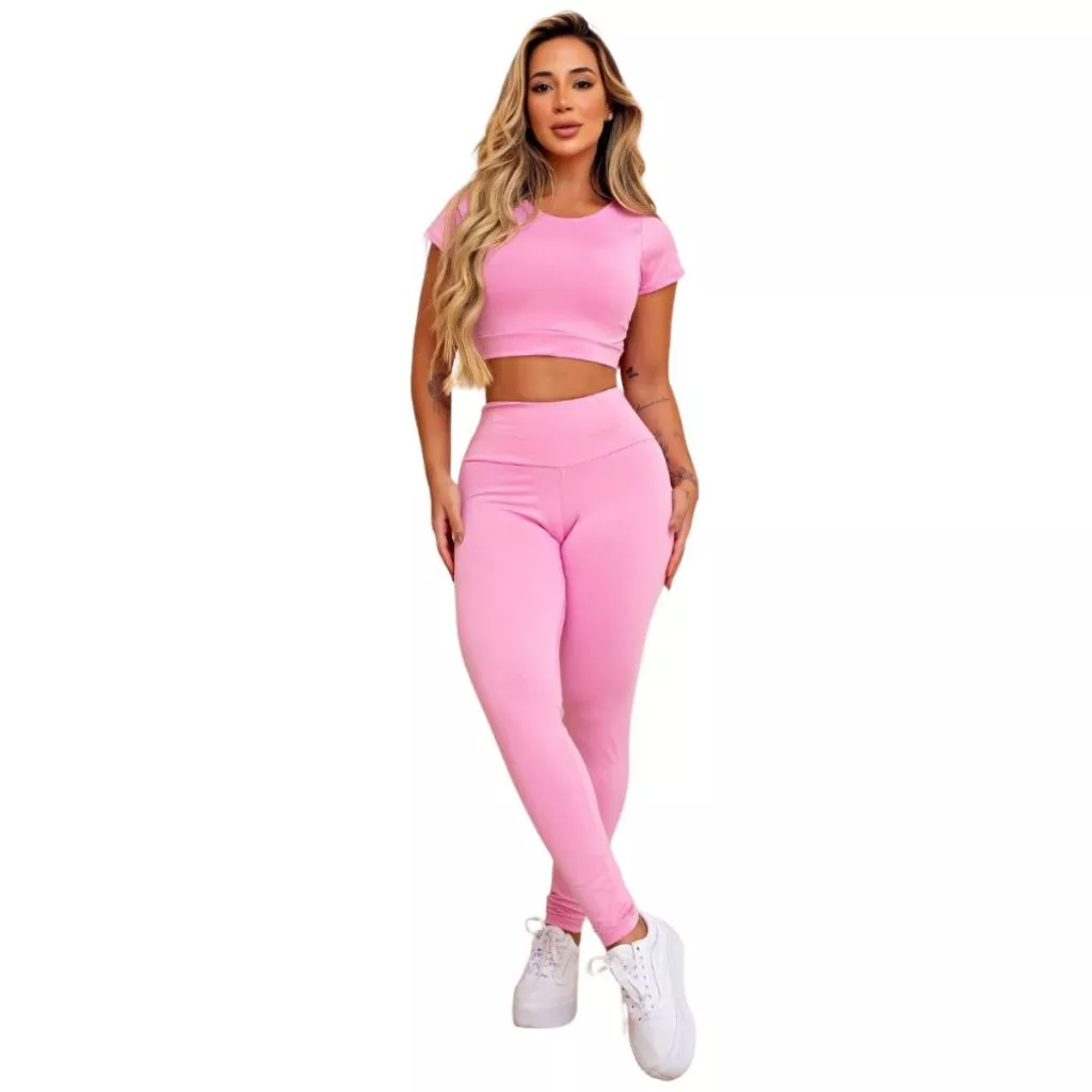 Conjunto Top Cropped Fitness Suplex Calça LeggingCintura Alta Academia Feminino Suplex Confortável — imagem 1