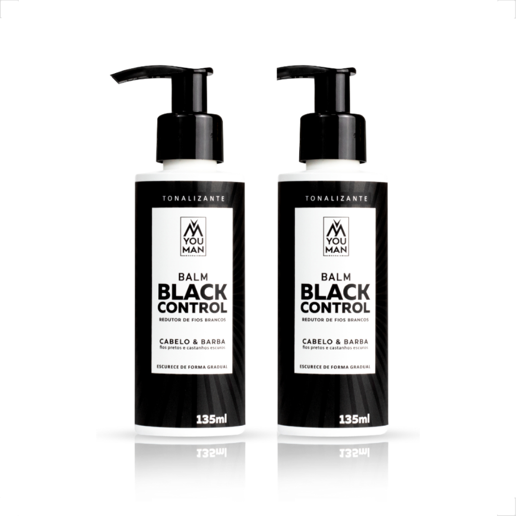 2 Balm Tonalizante Escurecedor Hipoalergenico Black Control Reduz Fios Brancos Cabelo Barba 135ml