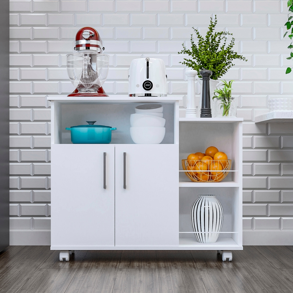 Balcão Fruteira Multiuso Cozinha Com Rodinhas Suporte Microondas - Móveis Bonatto - Home & Living