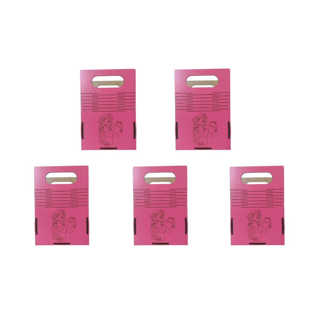 Sacola Sanfonada MDF 5 Peças  MDF Pintado Lembrancinha Porta Doce Decoração Festa