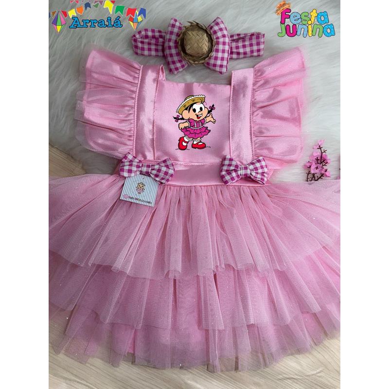 Vestido Romper Festa junina Xadrez Roa Vermelho Caipira Junino Fantasia Palha Infantil Bebê Babys