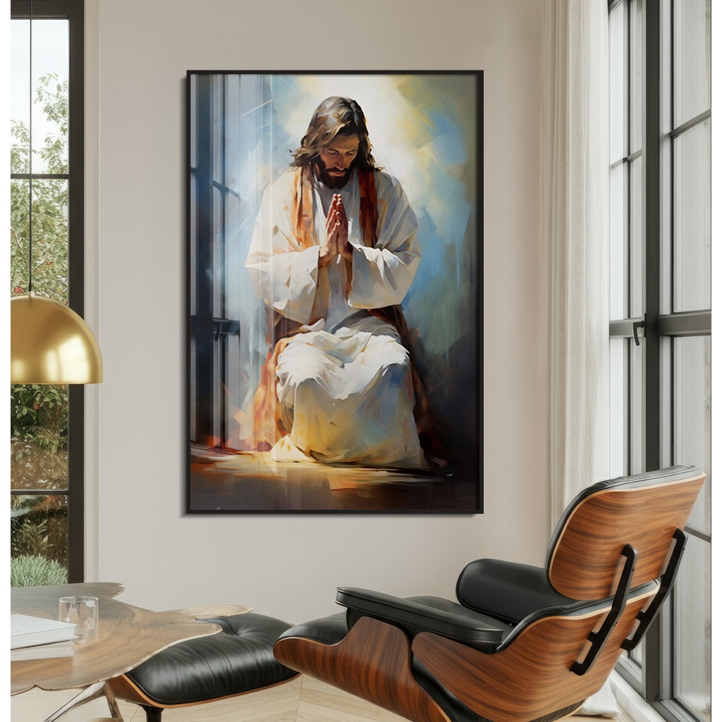 Quadro Jesus Cristo Abstrato Grande Quadro Decorativo Religioso Com Moldura Jesus Ajoelhado Orando