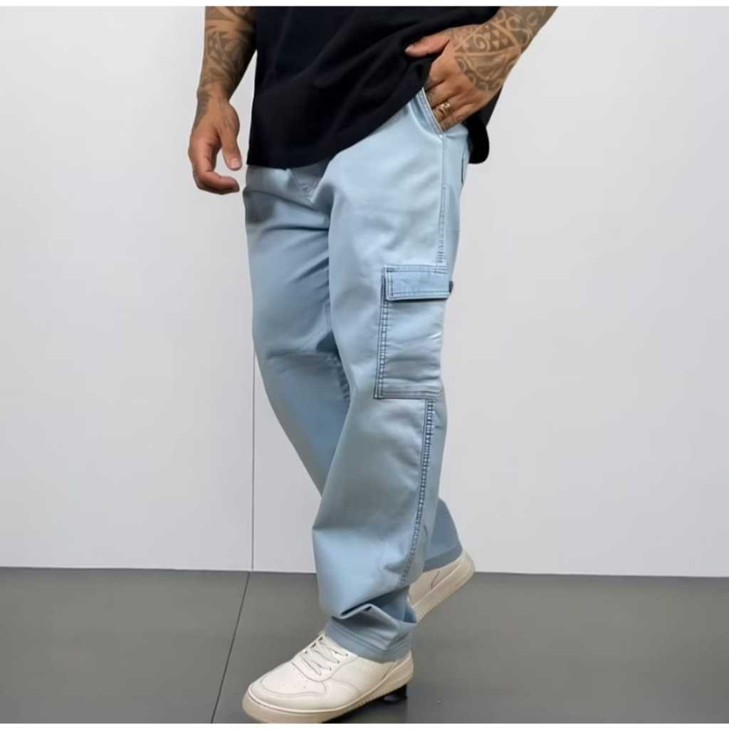 Calça Cargo Jeans Masculina Baggy Balão Jeans Masculino