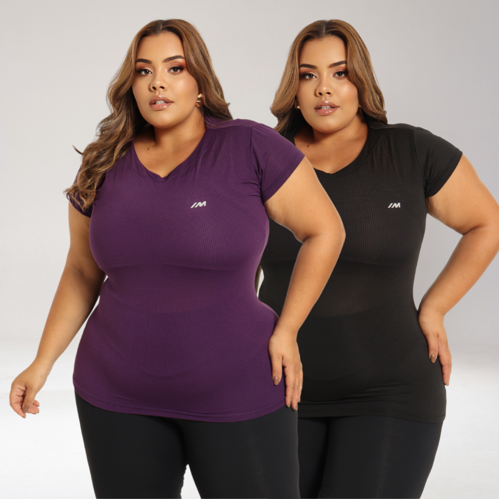 Kit 2 Camisa Academia Feminina Plus Size G1 G2 G3 Dry Fit Manga Curta Camiseta Caminhada Musculação em Oferta na Shopee