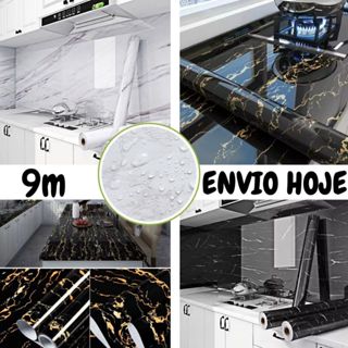Papel De Parede Adesivo Mármore Branco Preto Dourado Lavável Cozinha Banheiro Box Brilhoso em Oferta na Shopee